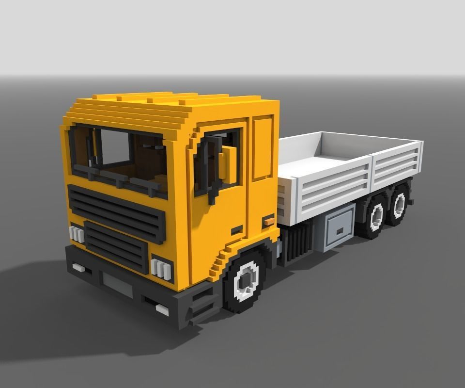 Voxel Flatbed Truck Low-poly 3D model_4