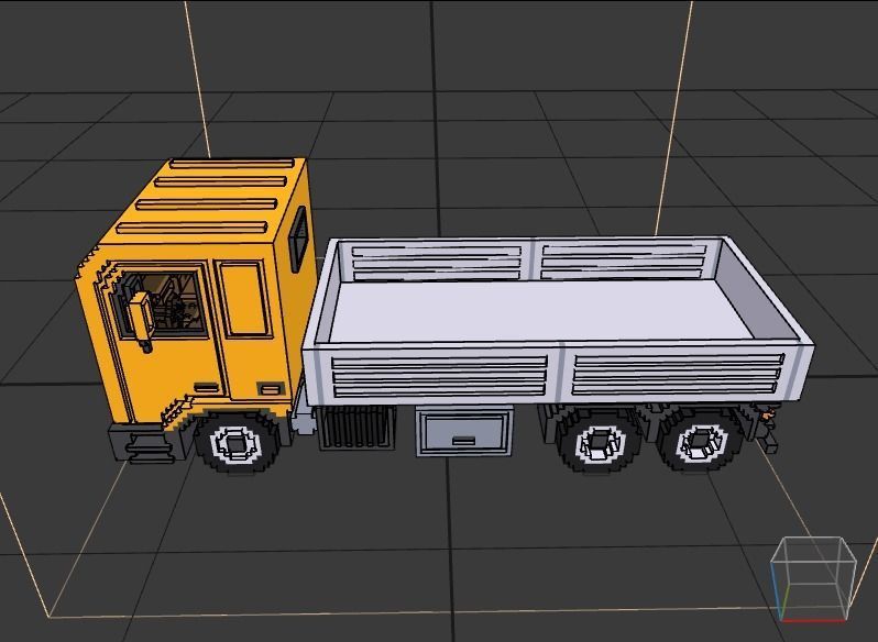 Voxel Flatbed Truck Low-poly 3D model_12