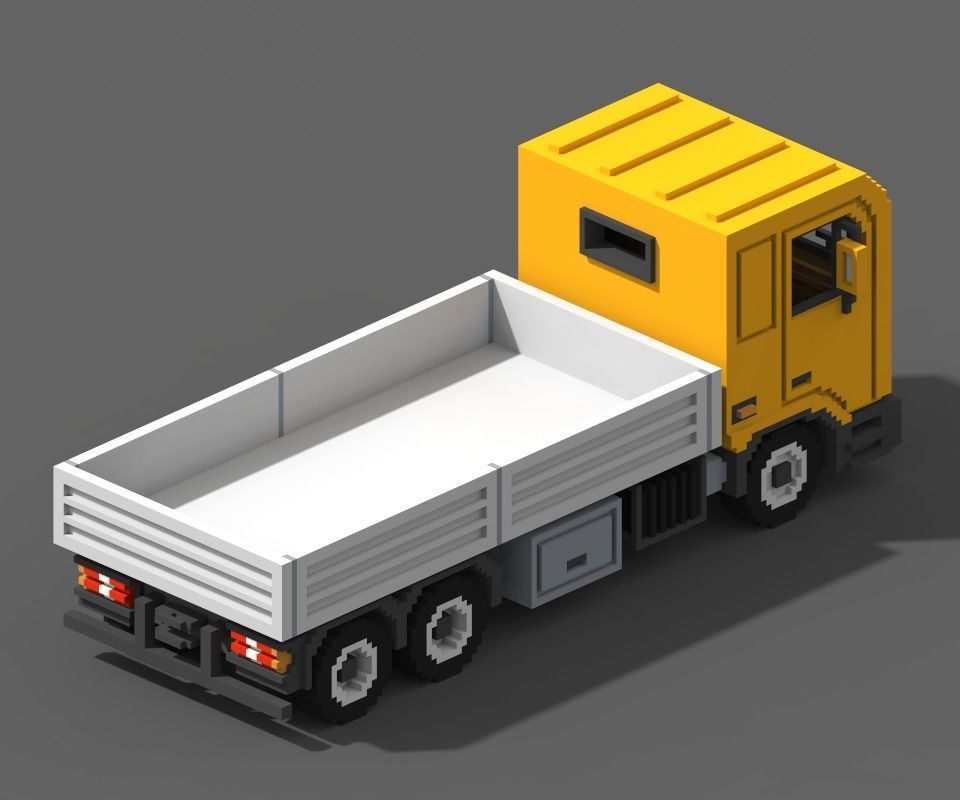 Voxel Flatbed Truck Low-poly 3D model_1