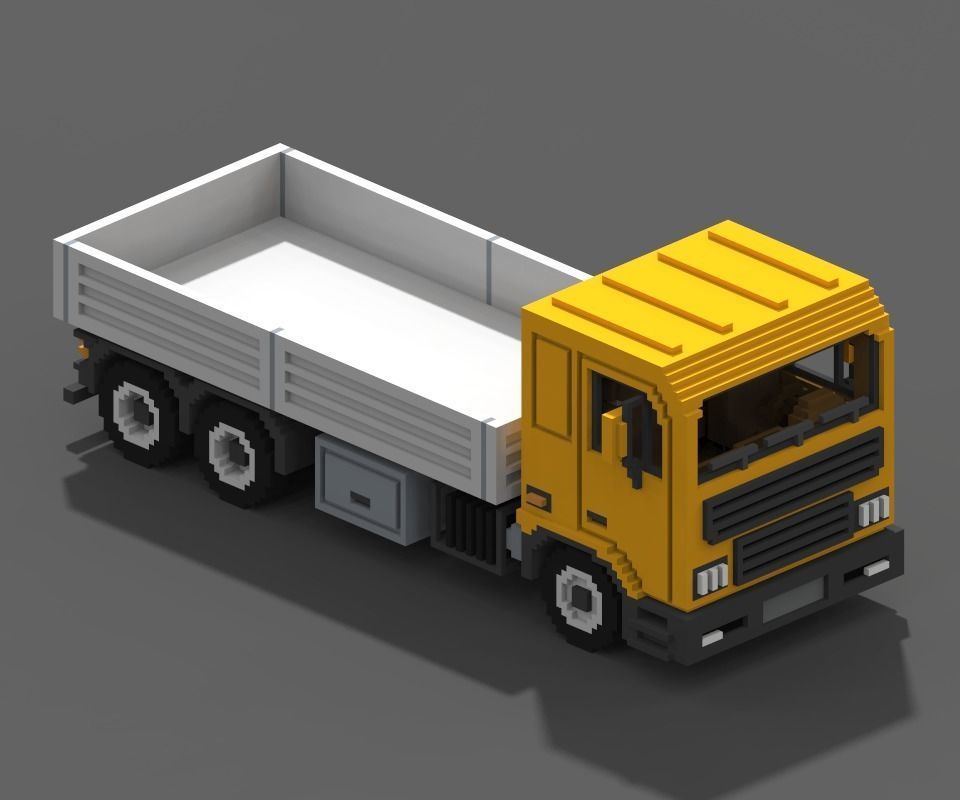Voxel Flatbed Truck Low-poly 3D model_2