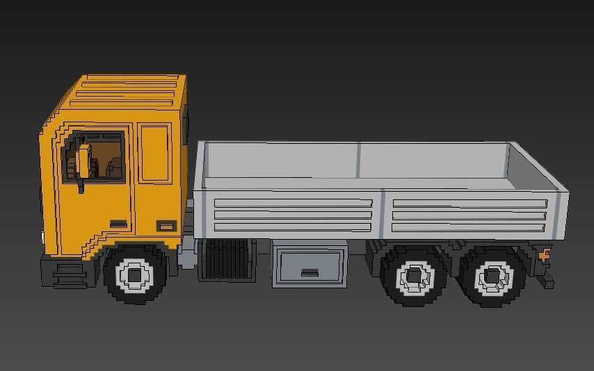 Voxel Flatbed Truck Low-poly 3D model_19