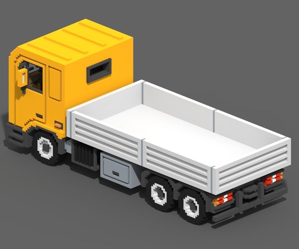 Voxel Flatbed Truck Low-poly 3D model_3