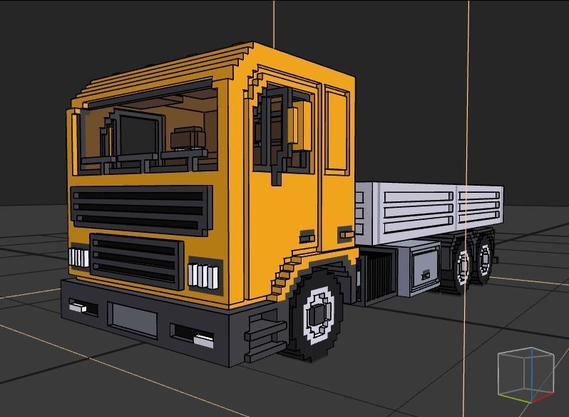 Voxel Flatbed Truck Low-poly 3D model_9