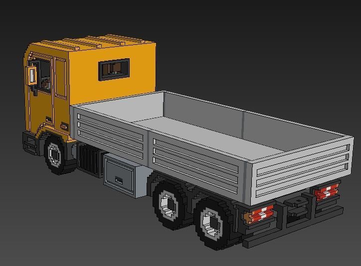 Voxel Flatbed Truck Low-poly 3D model_14