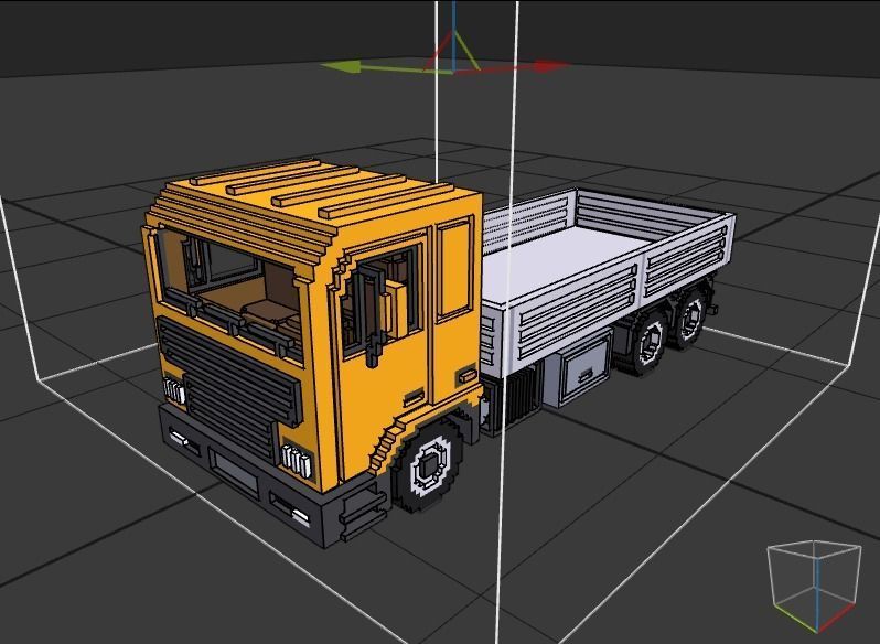 Voxel Flatbed Truck Low-poly 3D model_10