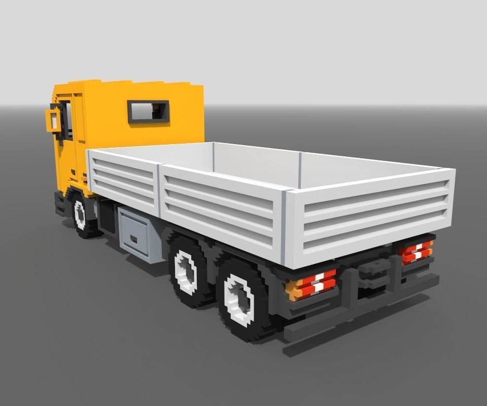 Voxel Flatbed Truck Low-poly 3D model_6