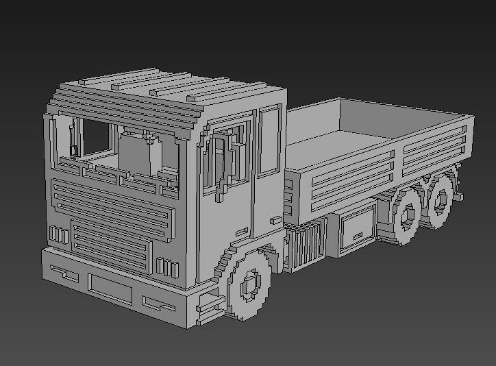 Voxel Flatbed Truck Low-poly 3D model_16