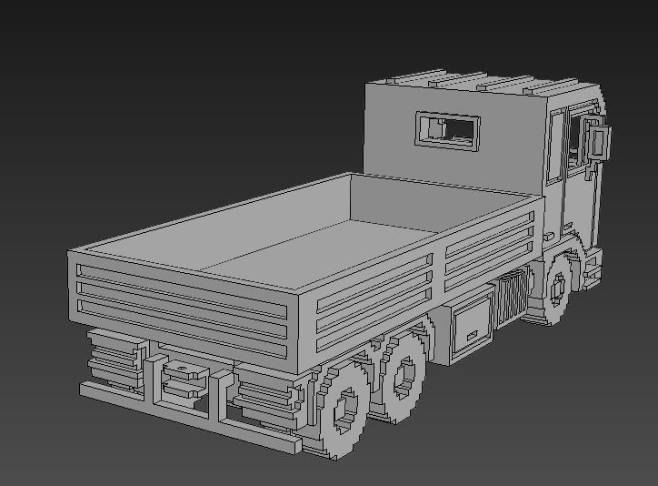 Voxel Flatbed Truck Low-poly 3D model_17