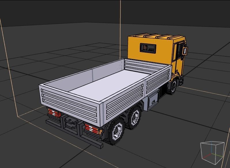 Voxel Flatbed Truck Low-poly 3D model_11