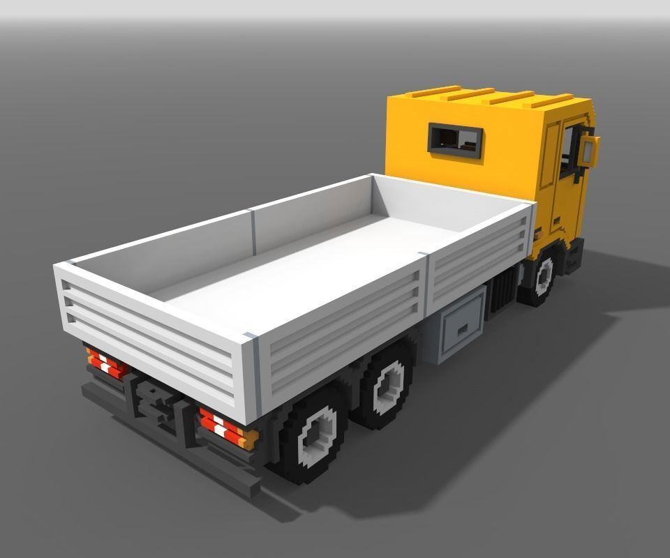 Voxel Flatbed Truck Low-poly 3D model_7