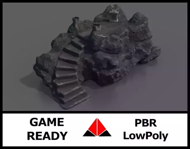 Shrine rock with stairs Low-poly 3D model
