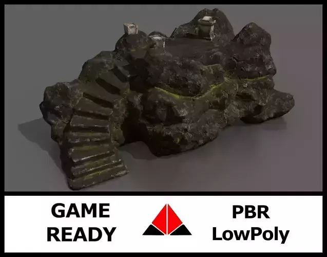 Shrine rock with stairs Low-poly 3D model