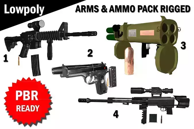 Arms and Ammunition Pack Rigged Low-poly 3D model