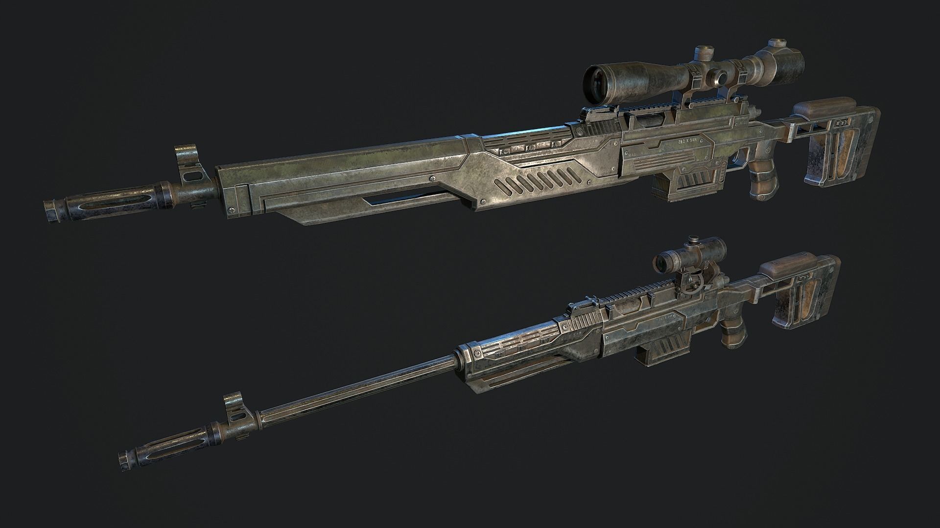 Sniper rifle Low-poly 3D model_1