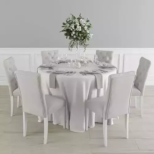 Dining Set round table with linen and chairs