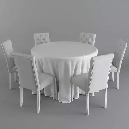 Table and Chairs Brookline Tufted 3D model