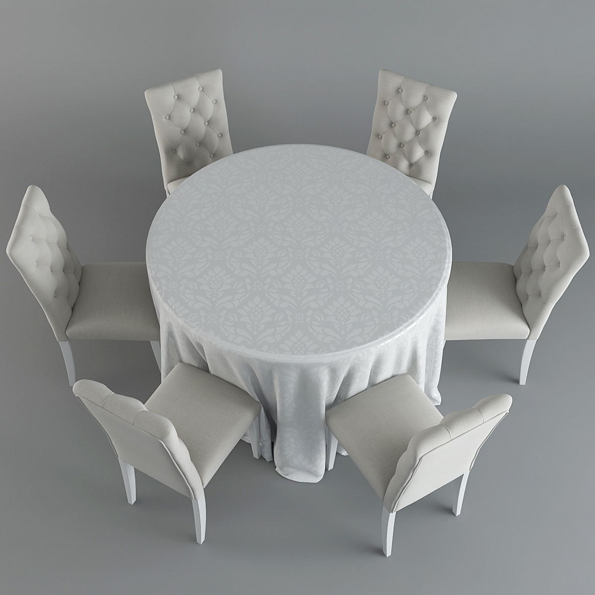  Table and Chairs Brookline Tufted 3D model_1