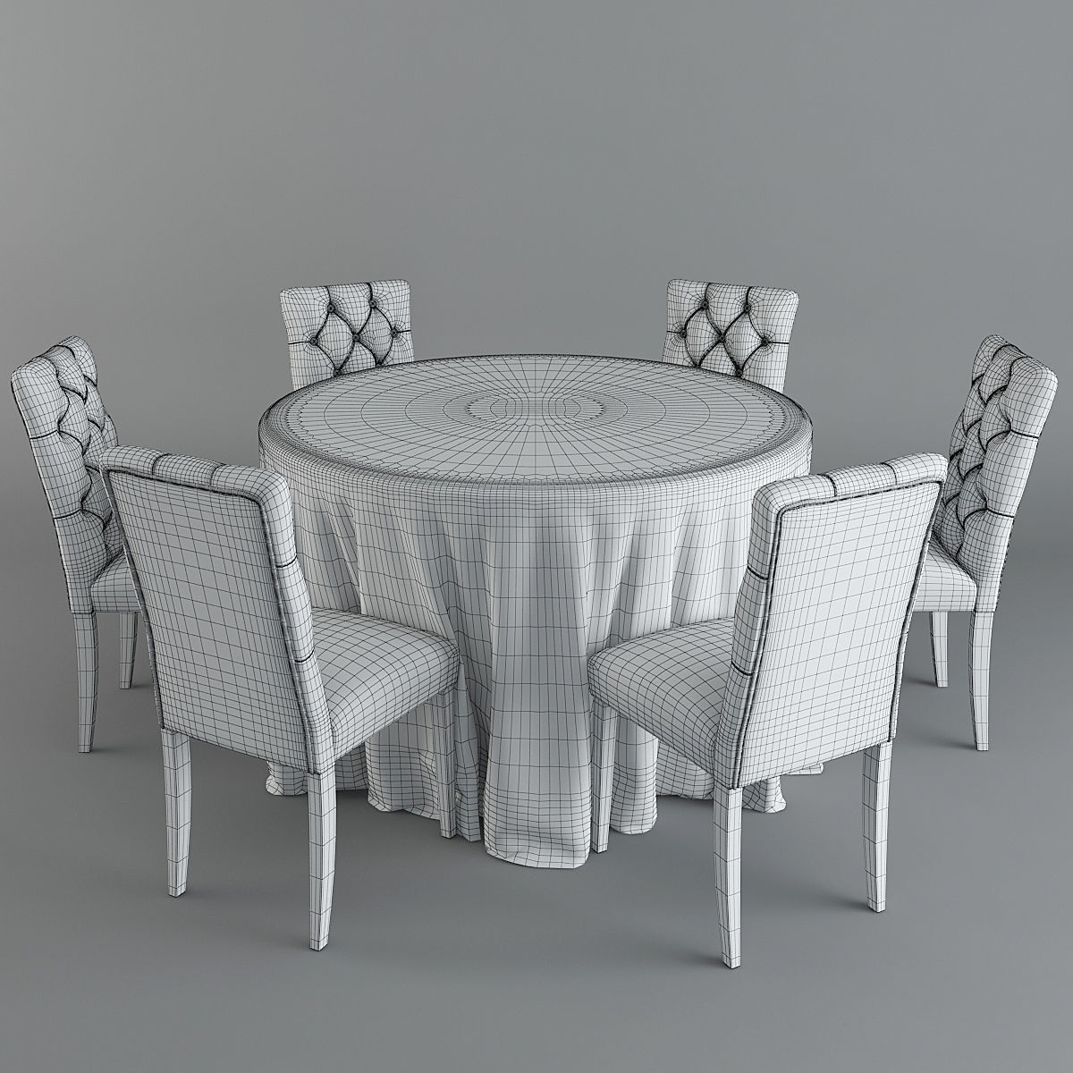  Table and Chairs Brookline Tufted 3D model_9