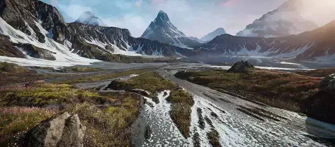 Mountain Lake Valley Environment - Unity 2017 Project Low-poly 3D model