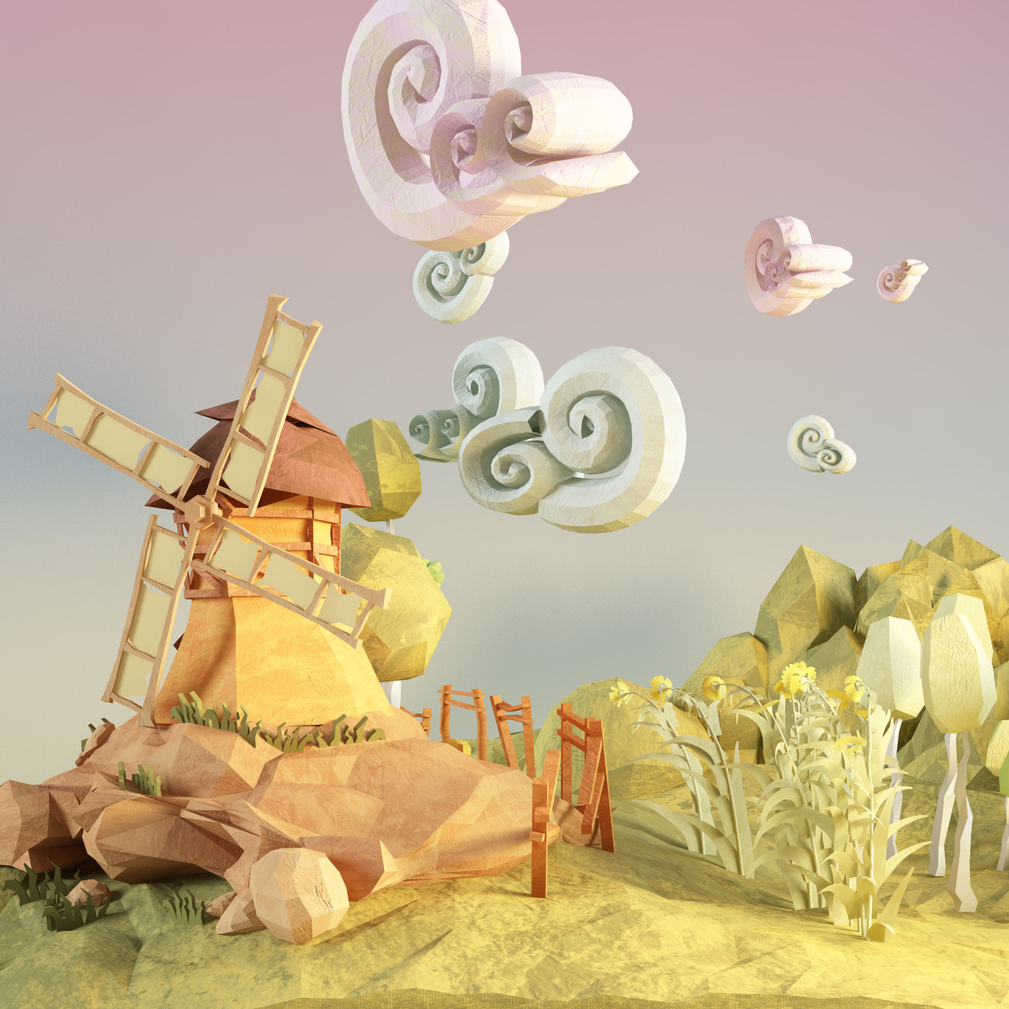 Low Poly Paper Mill Low-poly 3D model_2