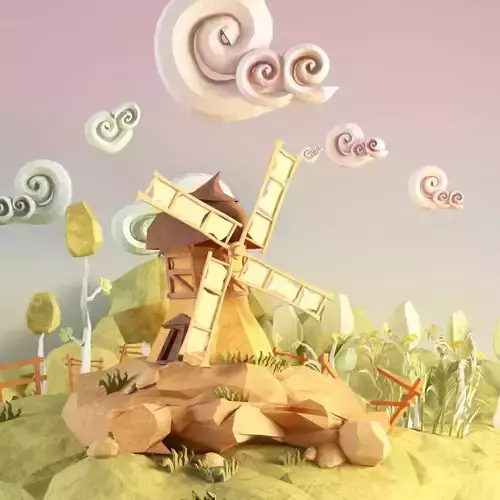 Low Poly Paper Mill Low-poly 3D model Low Poly Paper Mill Low-poly 3D model