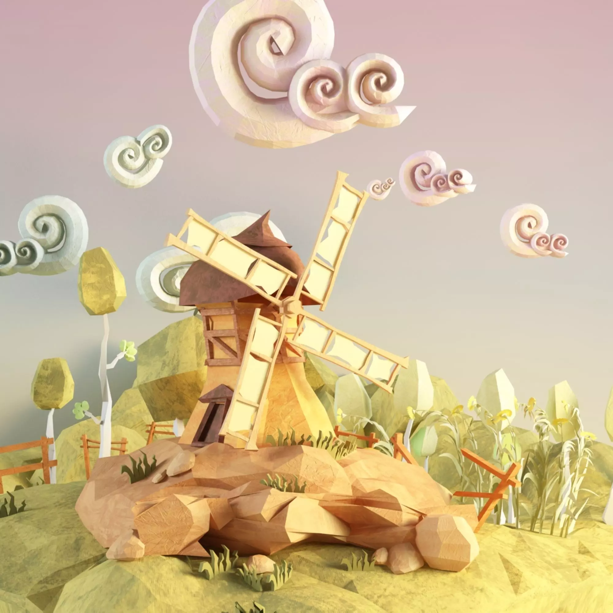 Low Poly Paper Mill Low-poly 3D model_0