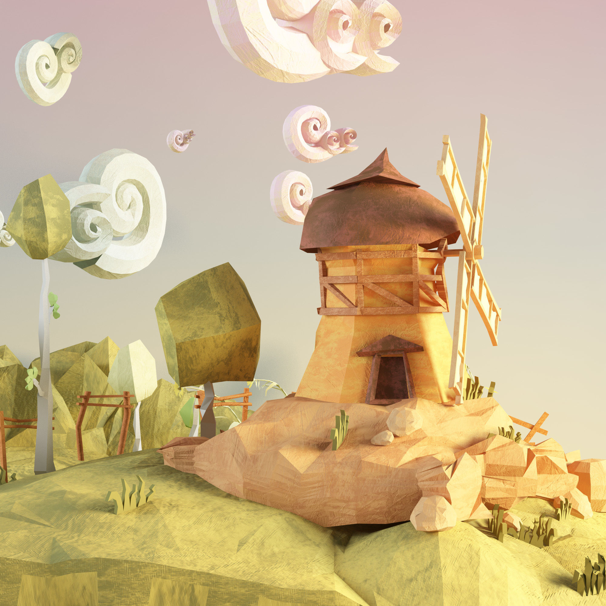 Low Poly Paper Mill Low-poly 3D model_1