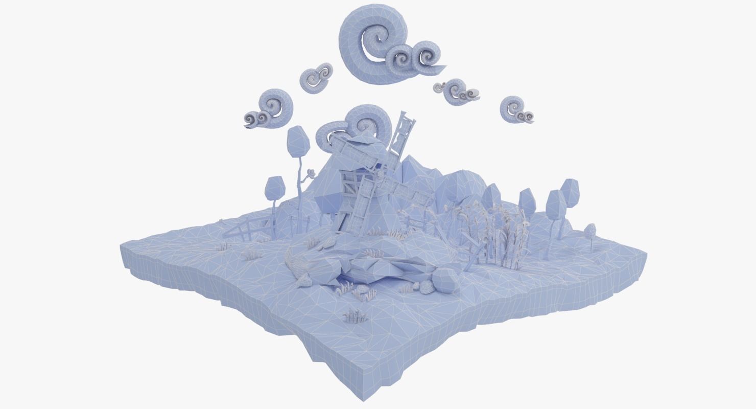 Low Poly Paper Mill Low-poly 3D model_5