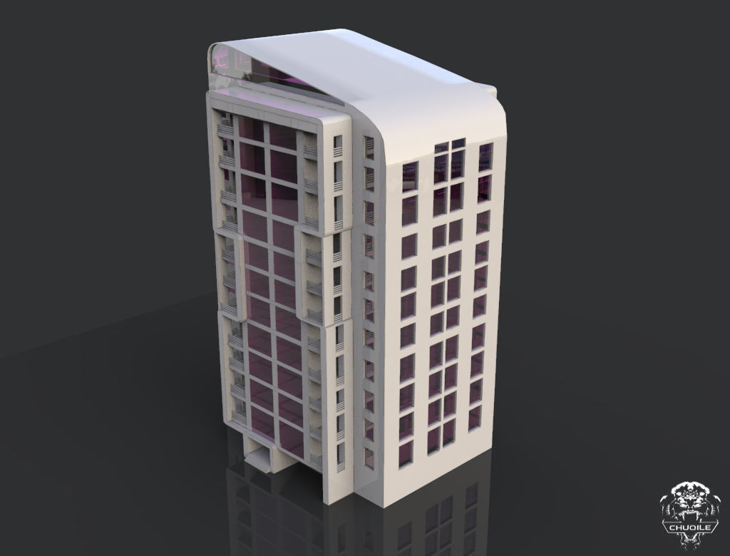 Modern Building Low-poly 3D model_1