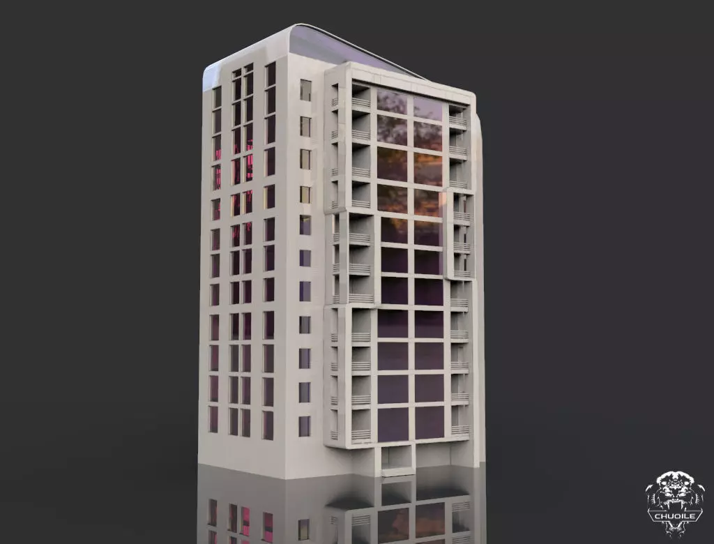 Modern Building Low-poly 3D model_0