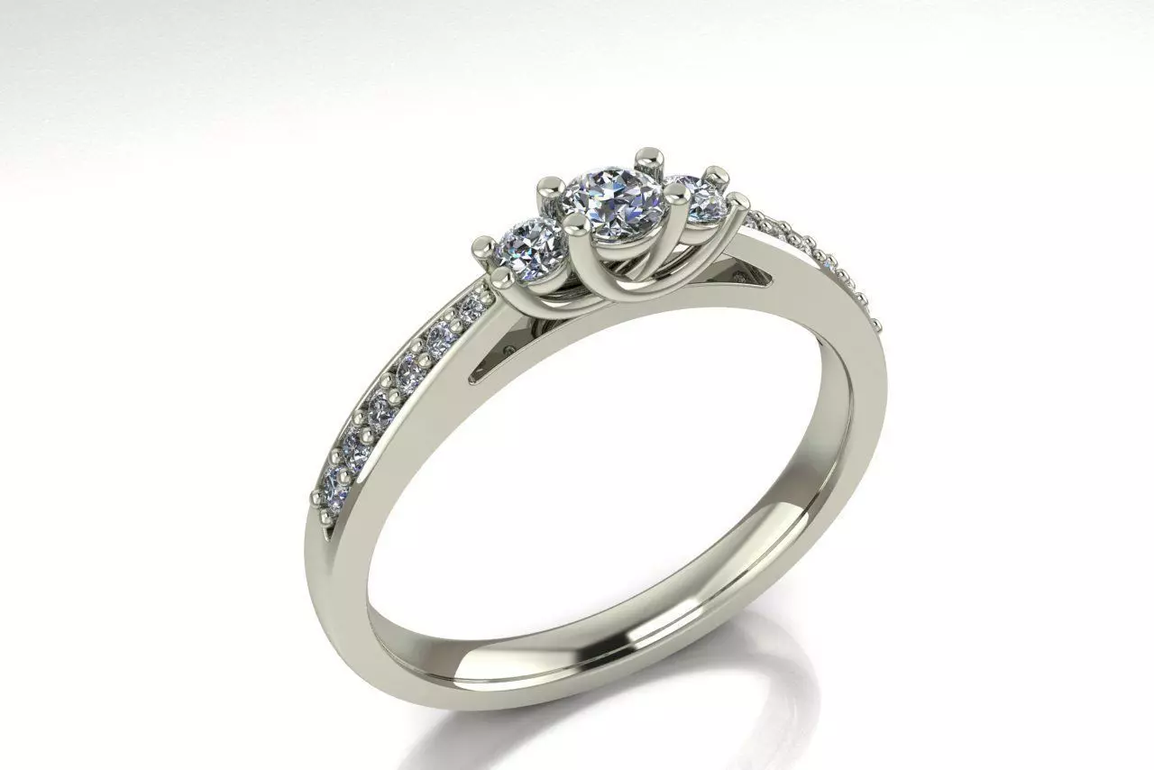 ring three stone diamond engagement 3D model_0