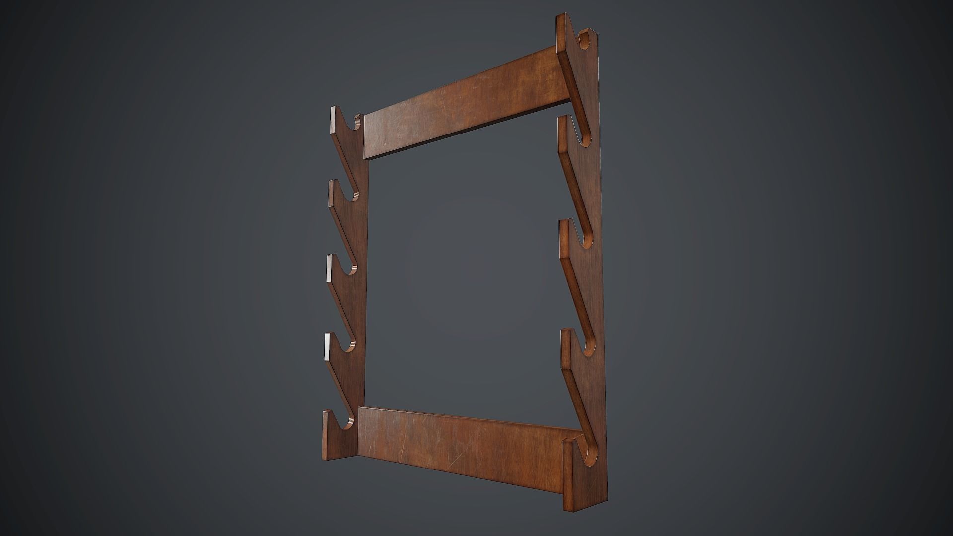 Wooden Weapon Rack 5 PBR Game Ready Low-poly 3D model_1