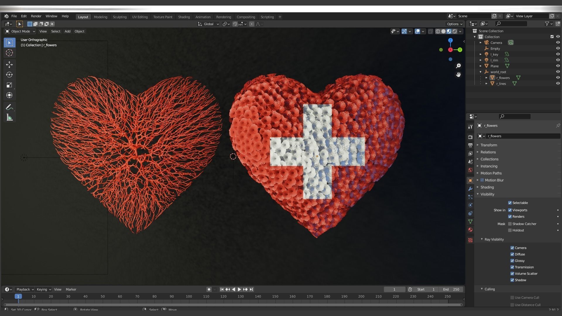 Heart made of wires covered with flowers 3D model_10