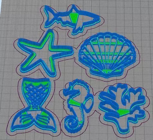 SeaHorse Mermaid Starfish Shark Coral Oyster Cooki Cutter Set 3D print model