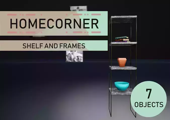 Shelf and Frames Low-poly 3D model