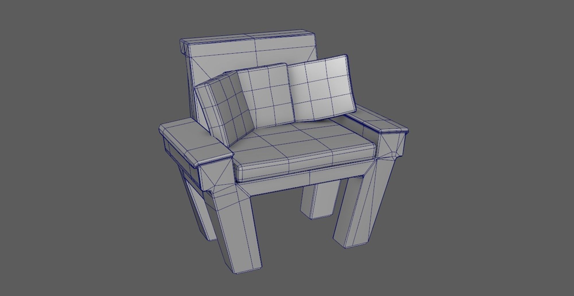Wooden Couch Low-poly 3D model_4