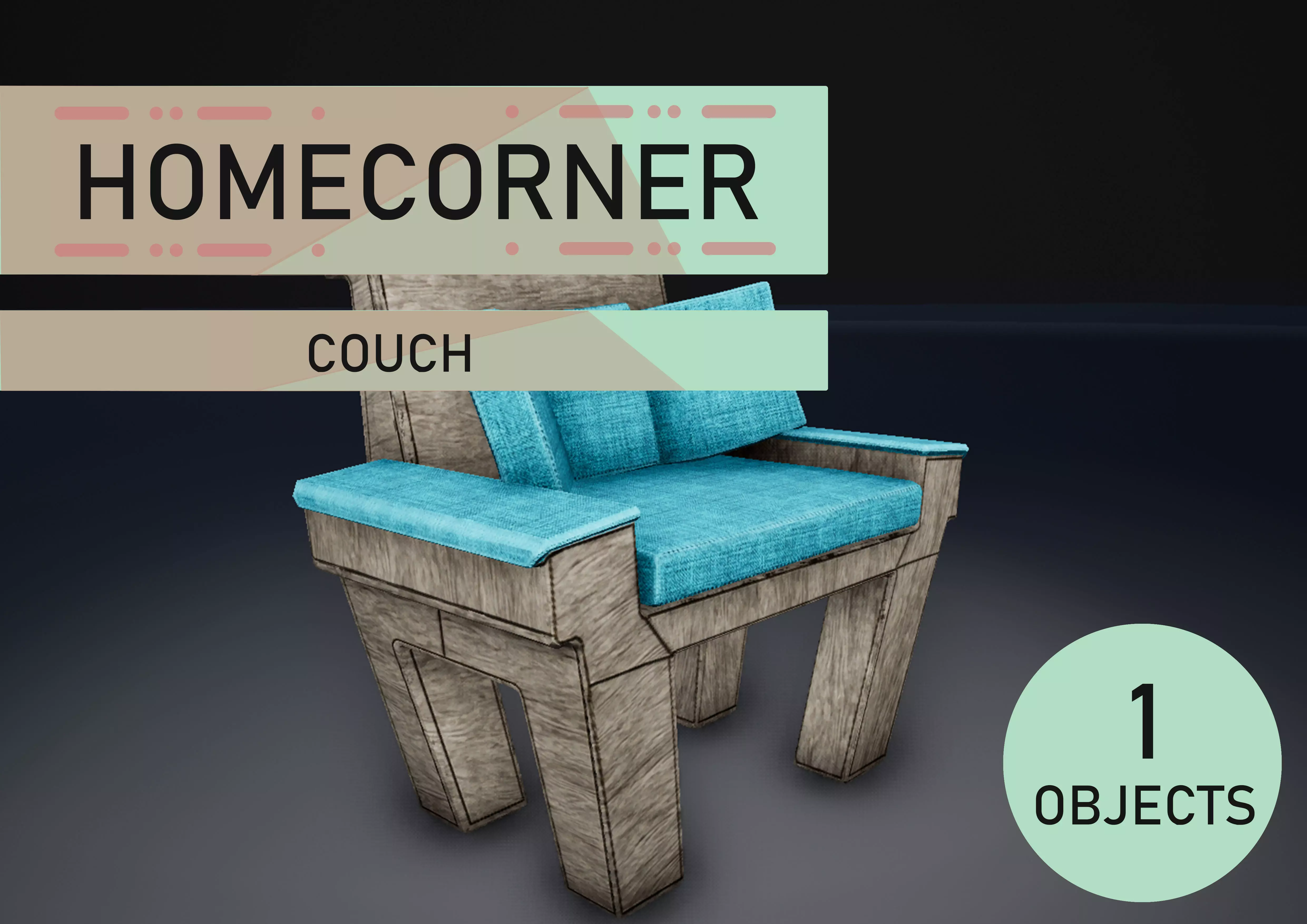Wooden Couch Low-poly 3D model_0
