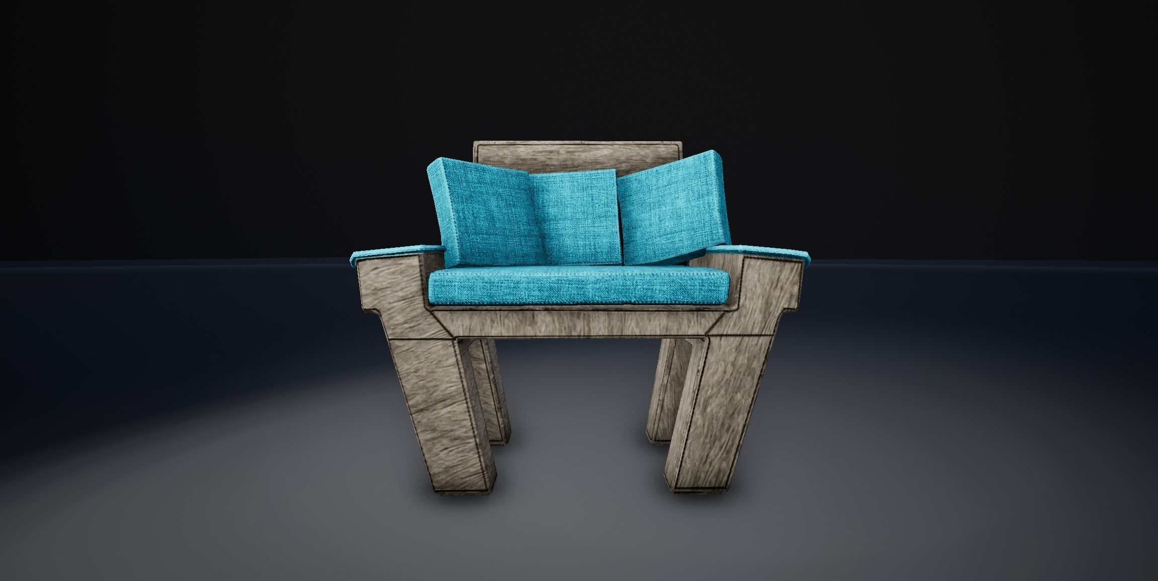 Wooden Couch Low-poly 3D model_2