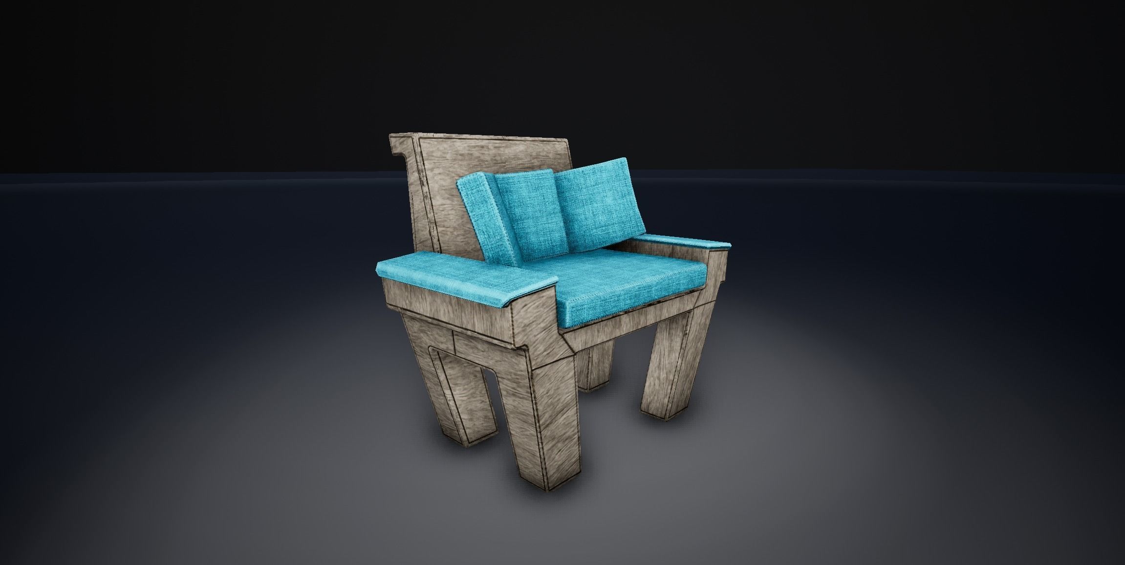 Wooden Couch Low-poly 3D model_1