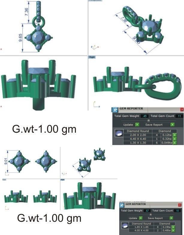 Solitaire pendant-earrings set 3dm stl render detail 3D print 3D print model_46