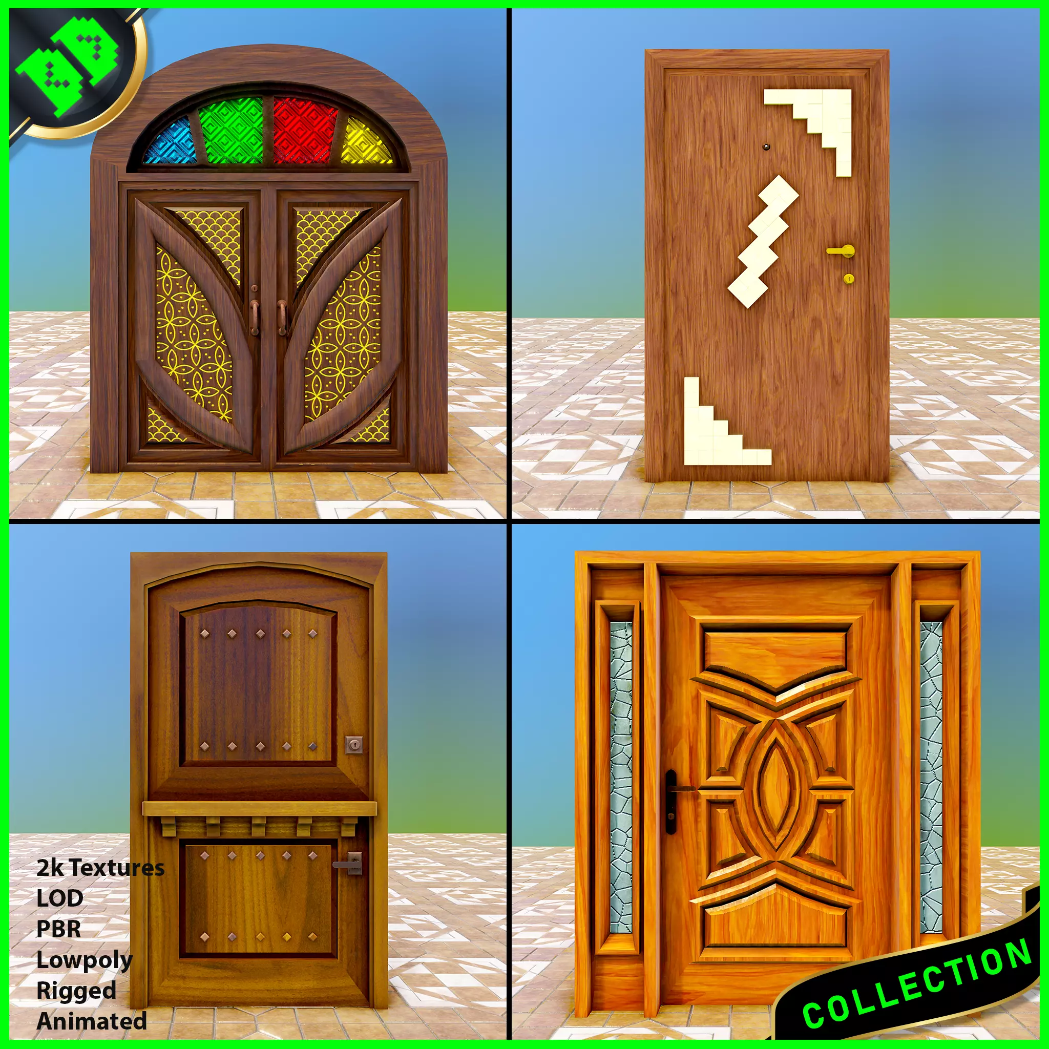 Door Pack - 3 Low-poly 3D model