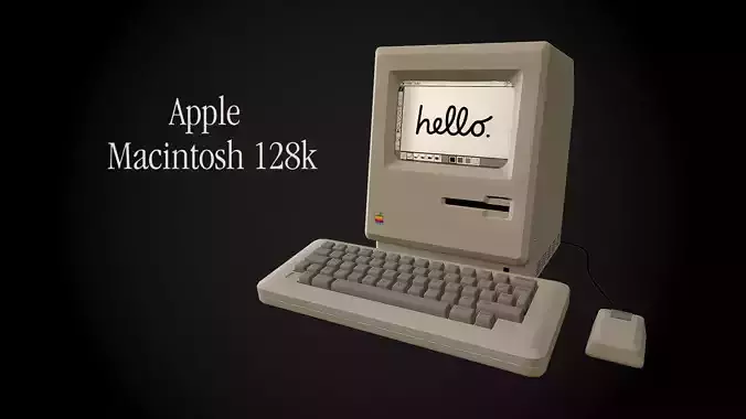 Apple Macintosh 128k retro computer Low-poly 3D model