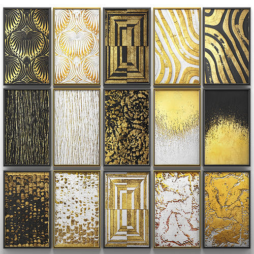 Collection of paintings with gold for walls 4 3D model