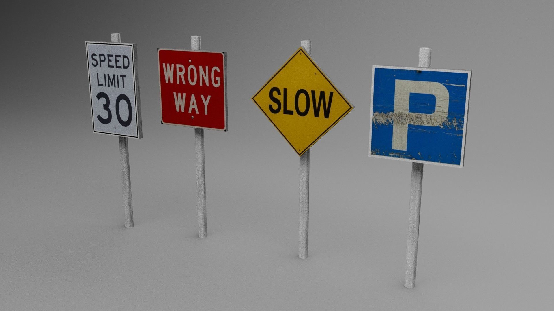 Big Traffic Signs Pack Low-Poly Low-poly 3D model_4