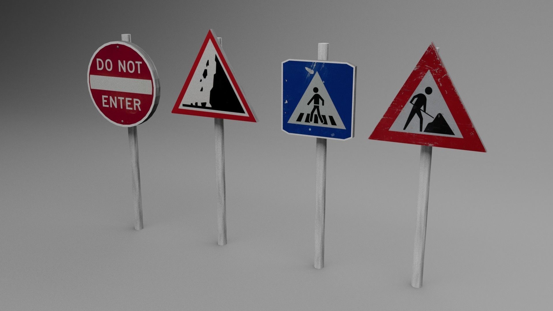 Big Traffic Signs Pack Low-Poly Low-poly 3D model_3
