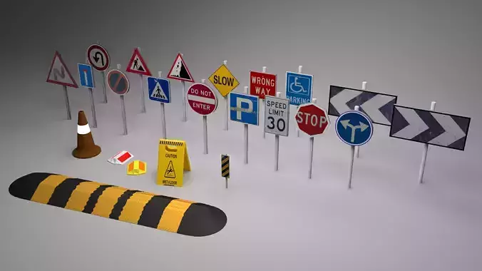 Big Traffic Signs Pack Low-Poly