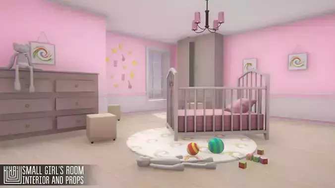 Small girls room - interior and props Low-poly 3D model