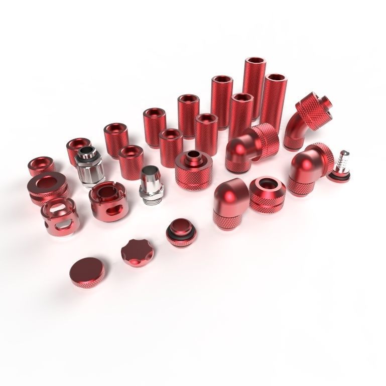 Kitbash Pack Water Cooling Pipe and Tubing Fittings 3D model_4