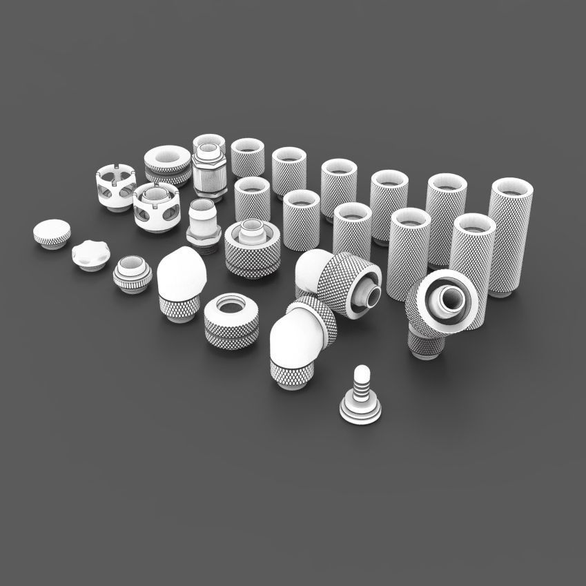 Kitbash Pack Water Cooling Pipe and Tubing Fittings 3D model_5