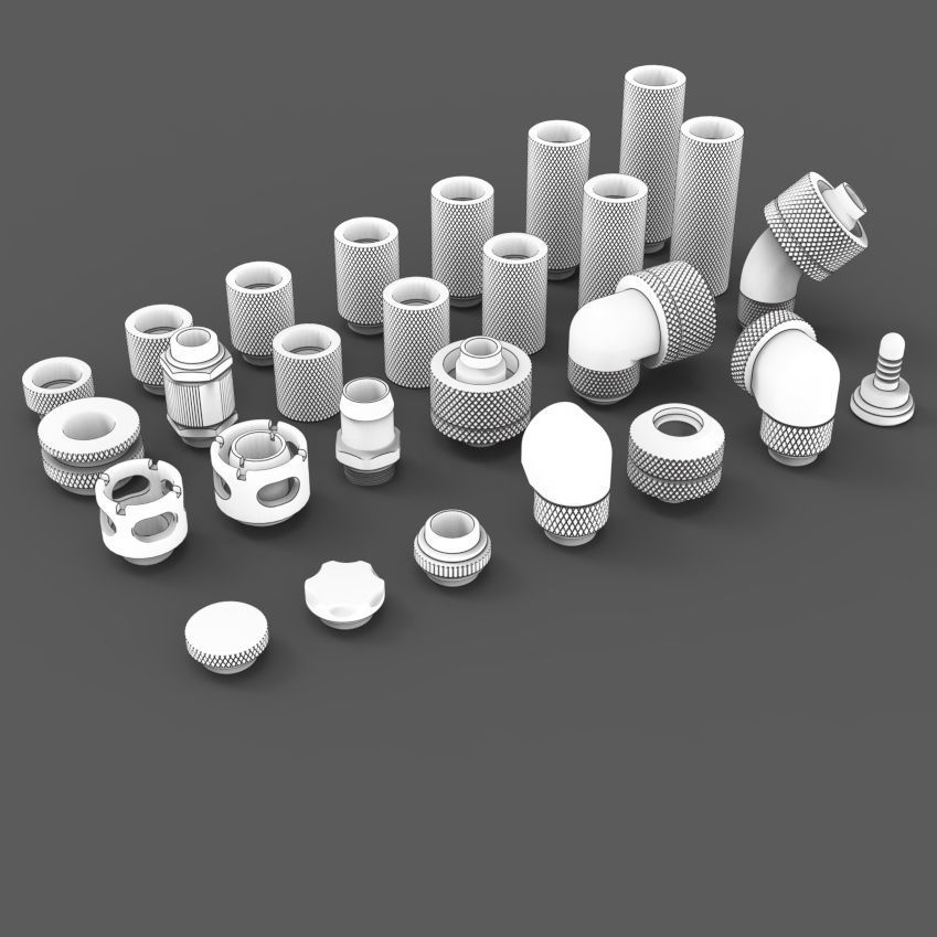 Kitbash Pack Water Cooling Pipe and Tubing Fittings 3D model_6